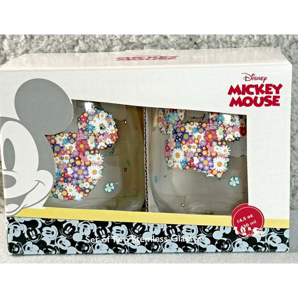 Jerry Leigh Multicolored Floral Mickey Mouse Outlined Stemless Multicolor
